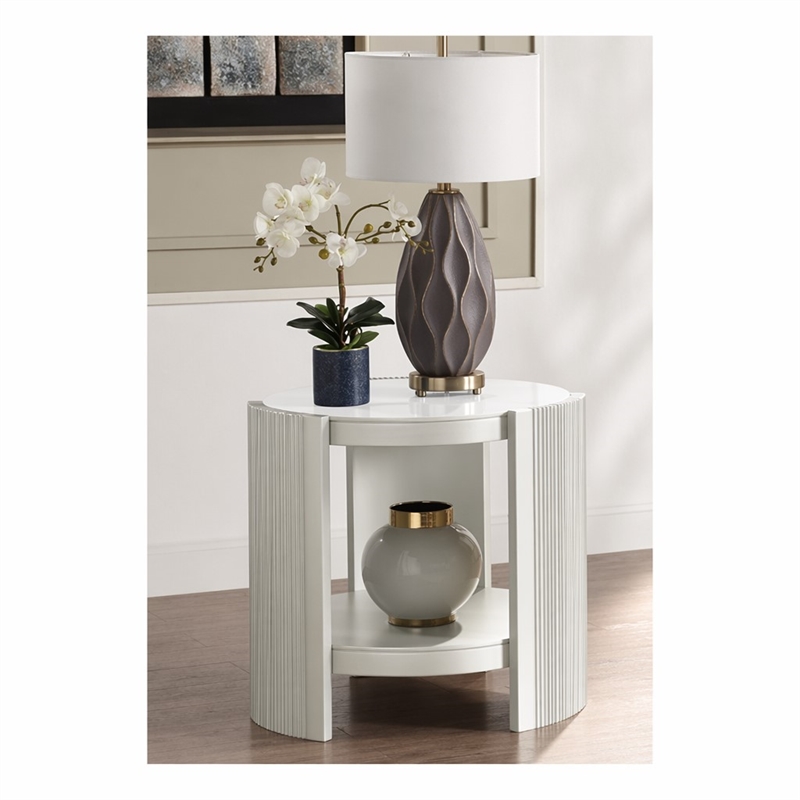 Bowery Hill End Table with Sintered Stone Top in Champagne Finish