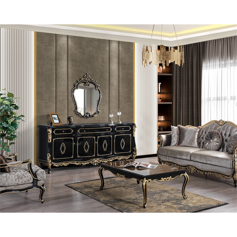 Bowery Hill Transitional Wood Mirror in Gold and Black Finish