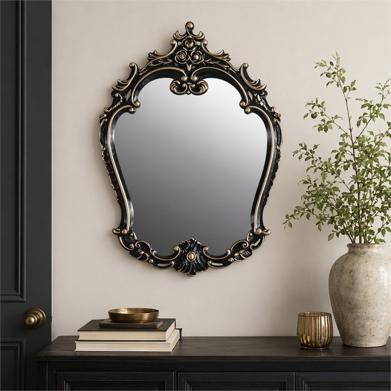 Bowery Hill Transitional Wood Mirror in Gold and Black Finish