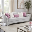 Bowery Hill Fabric Sofa with 5 Accent Pillows in Beige Linen