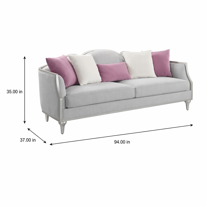Bowery Hill Fabric Sofa with 5 Accent Pillows in Beige Linen