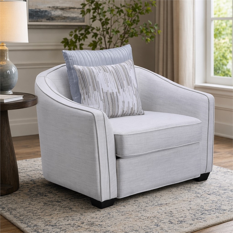 Bowery Hill Mahler Chair with 2 Pillows in Beige Linen Fabric