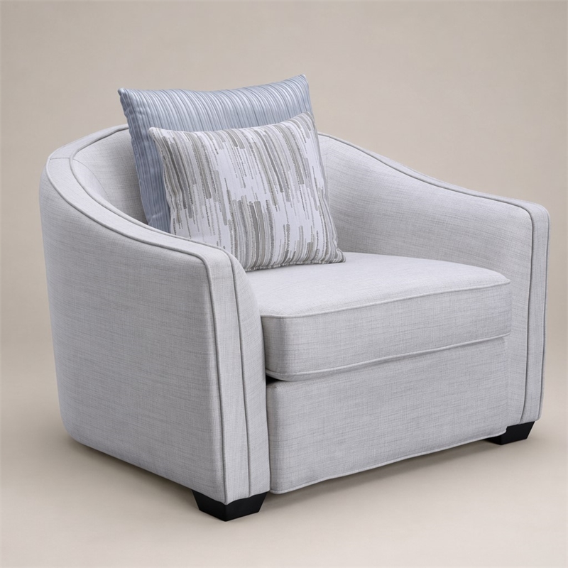 Bowery Hill Mahler Chair with 2 Pillows in Beige Linen Fabric