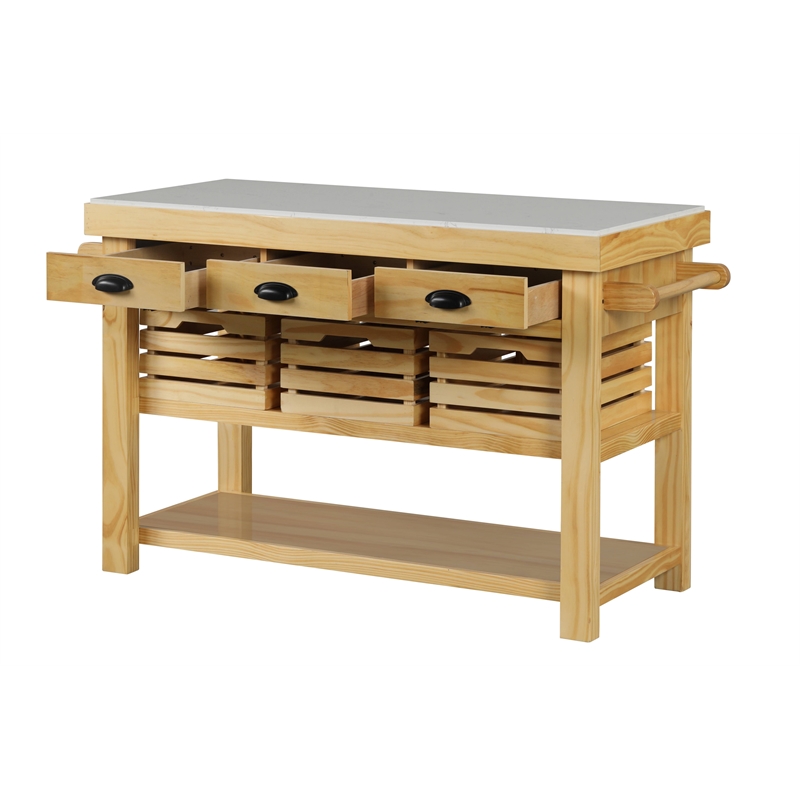 Bowery Hill Grovaam Kitchen Island with Marble Top in Natural Finish