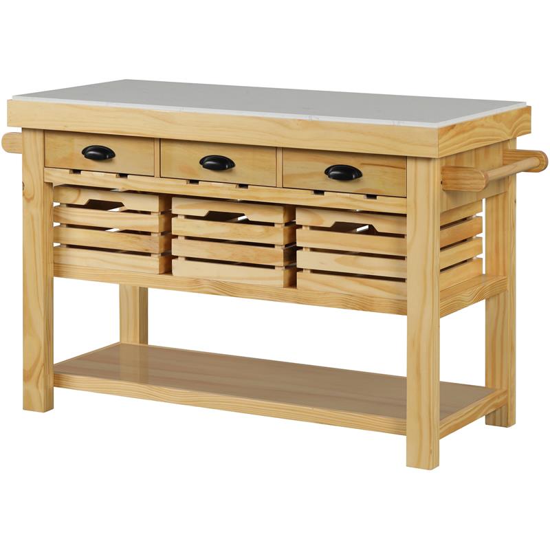Bowery Hill Grovaam Kitchen Island with Marble Top in Natural Finish
