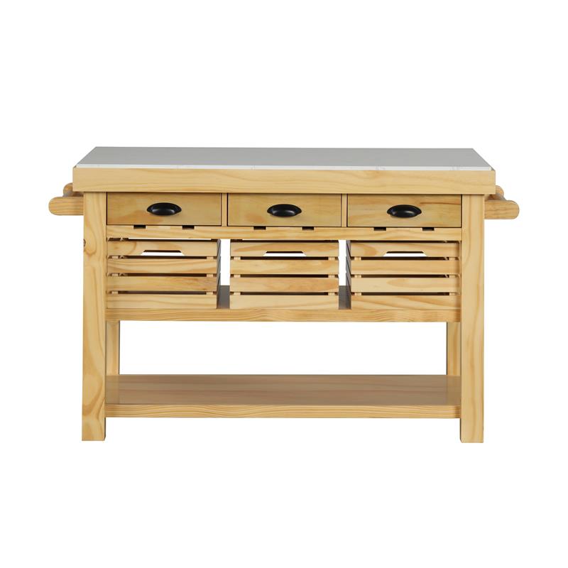 Bowery Hill Grovaam Kitchen Island with Marble Top in Natural Finish