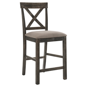 Bowery Hill Tan Linen Counter Height Chair with Weathered Gray Wood (Set of 2)