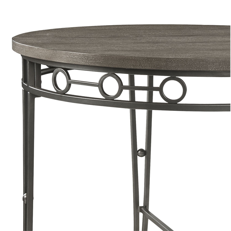 Bowery Hill Round Counter Table in Oak and Gunmetal with Metal Legs