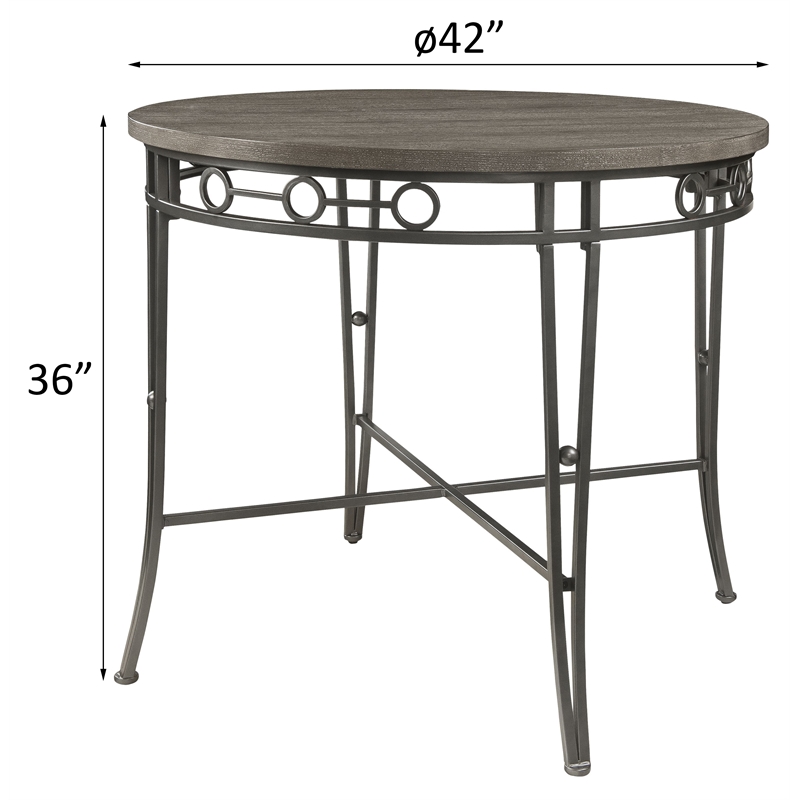 Bowery Hill Round Counter Table in Oak and Gunmetal with Metal Legs
