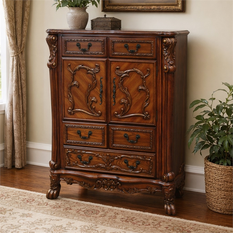 Bowery Hill 5-Drawer Wood Chest in Cherry Oak