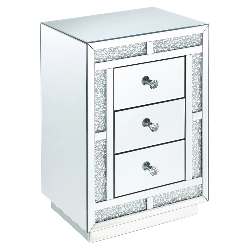 Bowery Hill Mirrored Accent Table with Faux Crystals and 3 Drawers