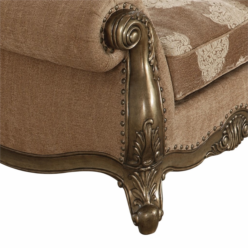 Bowery Hill Floral Chair with Button Tufted Back in Vintage Oak