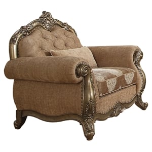 Bowery Hill Floral Chair with Button Tufted Back in Vintage Oak