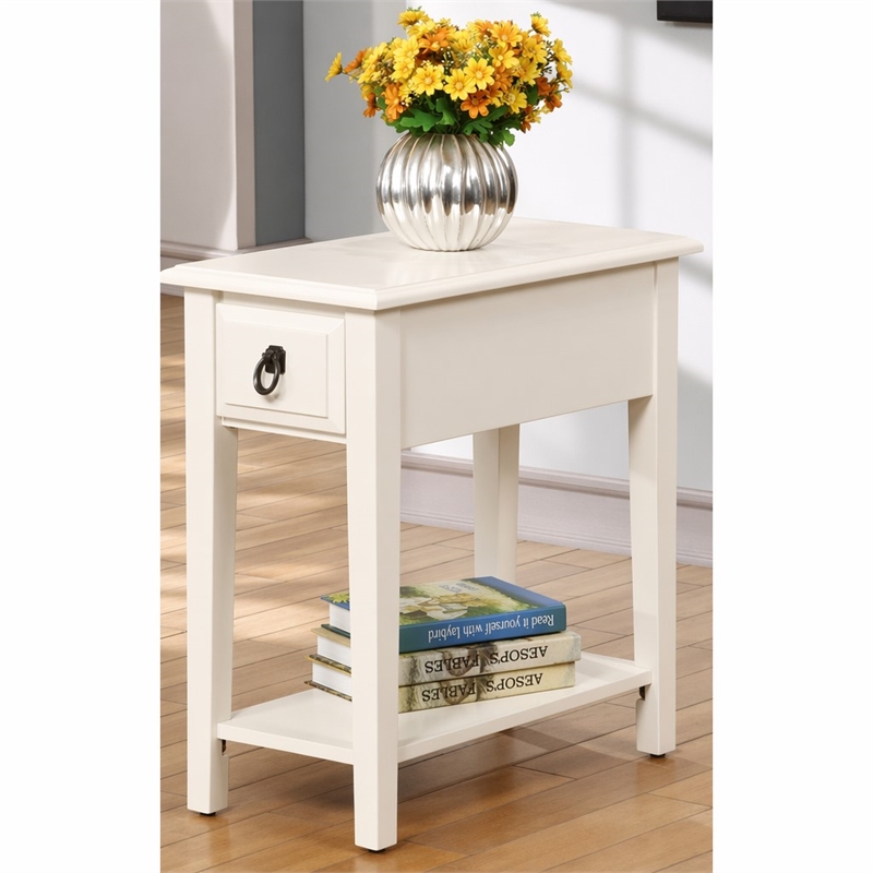 Bowery Hill 1-Drawer Wood Accent Table with Bottom Shelf in White