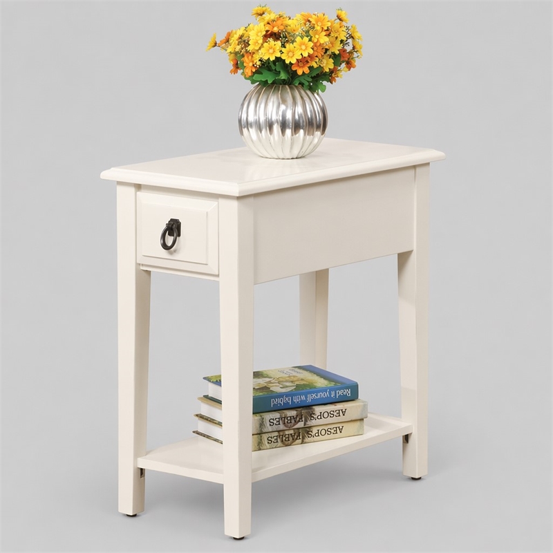 Bowery Hill 1-Drawer Wood Accent Table with Bottom Shelf in White