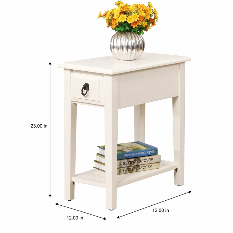 Bowery Hill 1-Drawer Wood Accent Table with Bottom Shelf in White