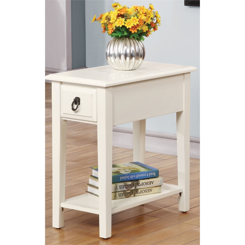 Bowery Hill 1-Drawer Wood Accent Table with Bottom Shelf in White