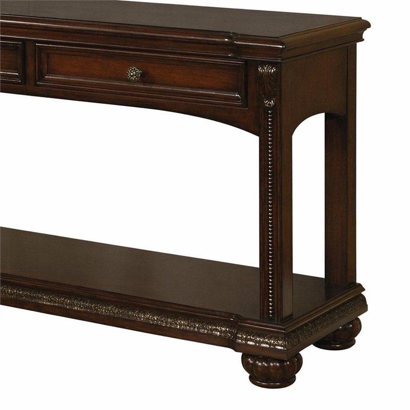 Bowery Hill Wooden Sofa Table with Bottom Shelf and Cherry Finish