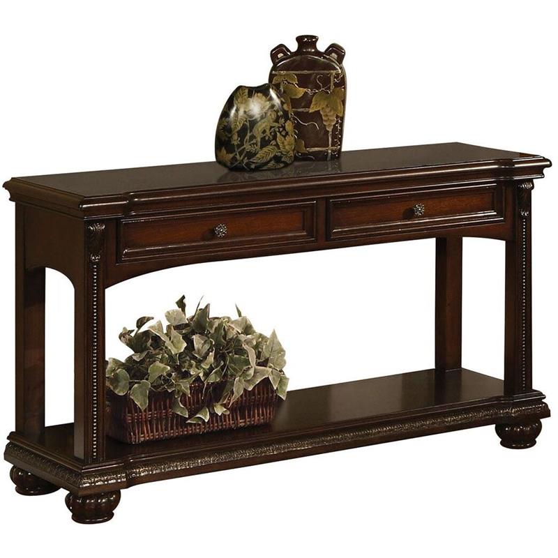 Bowery Hill Wooden Sofa Table with Bottom Shelf and Cherry Finish