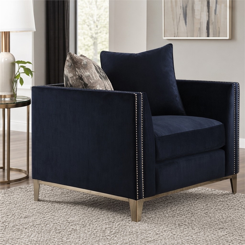 Bowery Hill Phaedra Chair with 2 Pillows in Blue Fabric