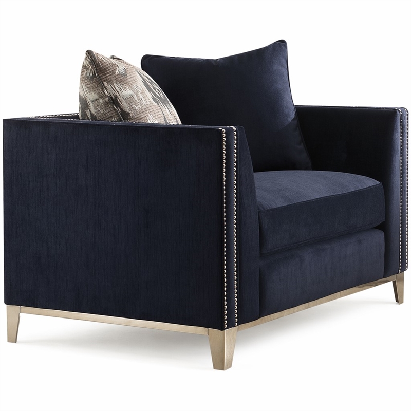 Bowery Hill Phaedra Chair with 2 Pillows in Blue Fabric