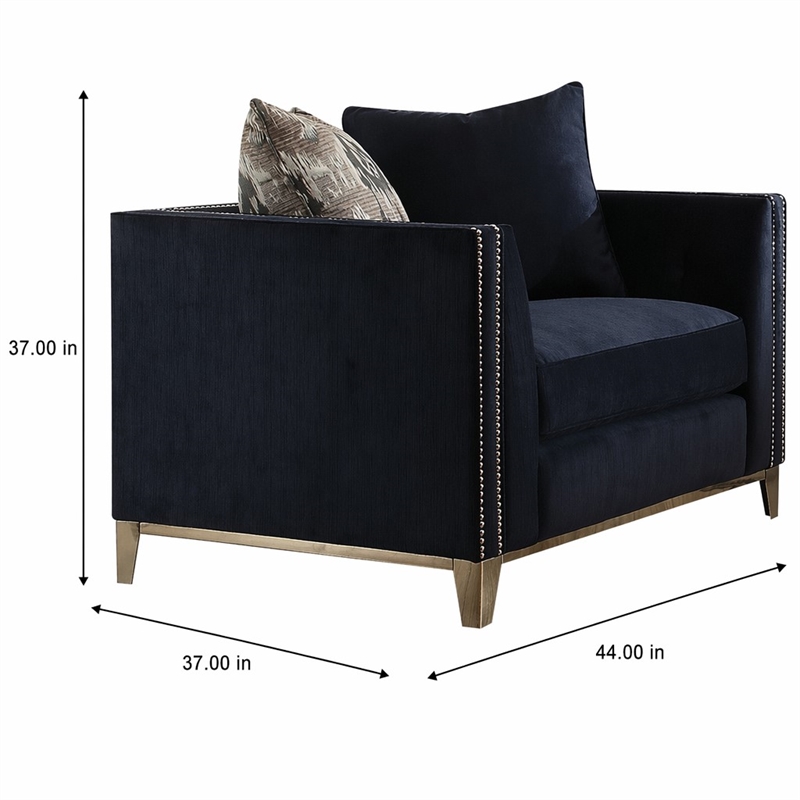 Bowery Hill Phaedra Chair with 2 Pillows in Blue Fabric