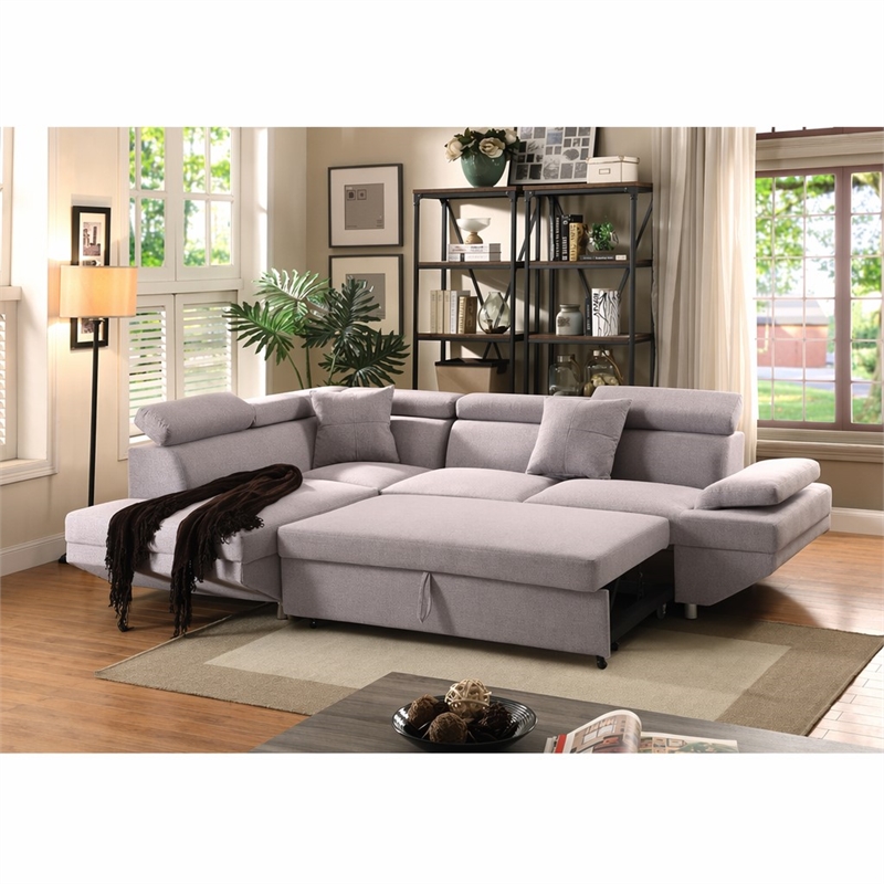 Bowery Hill Jemima Sleeper Sectional Sofa in Gray Fabric