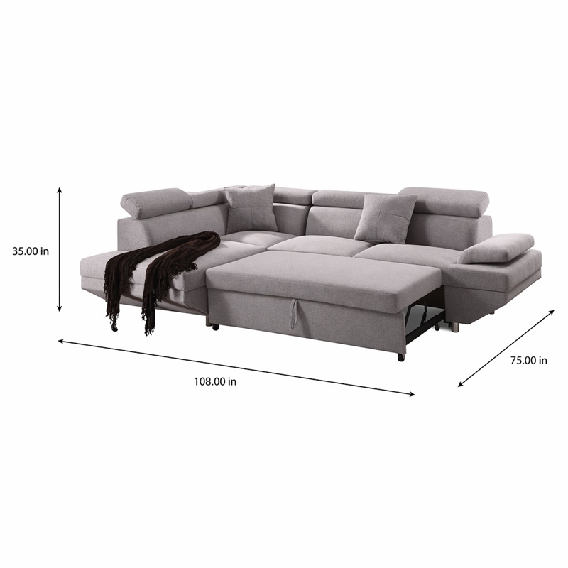 Bowery Hill Jemima Sleeper Sectional Sofa in Gray Fabric