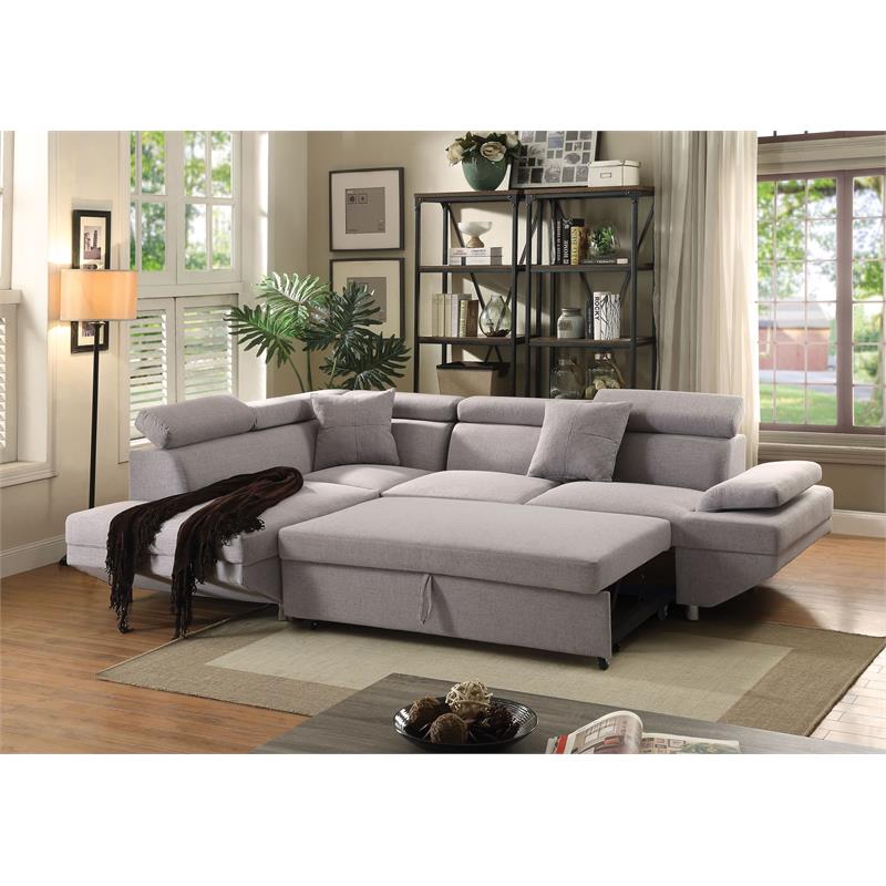 Bowery Hill Jemima Sleeper Sectional Sofa in Gray Fabric