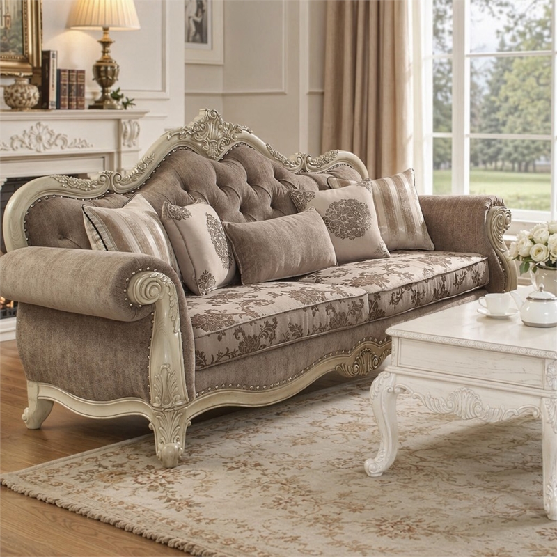 Bowery Hill Ragenardus Sofa in Gray Fabric and Antique White