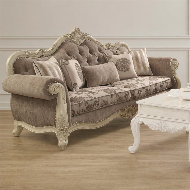 Bowery Hill Ragenardus Sofa in Gray Fabric and Antique White