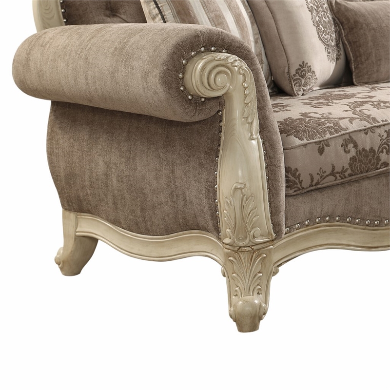 Bowery Hill Ragenardus Sofa in Gray Fabric and Antique White