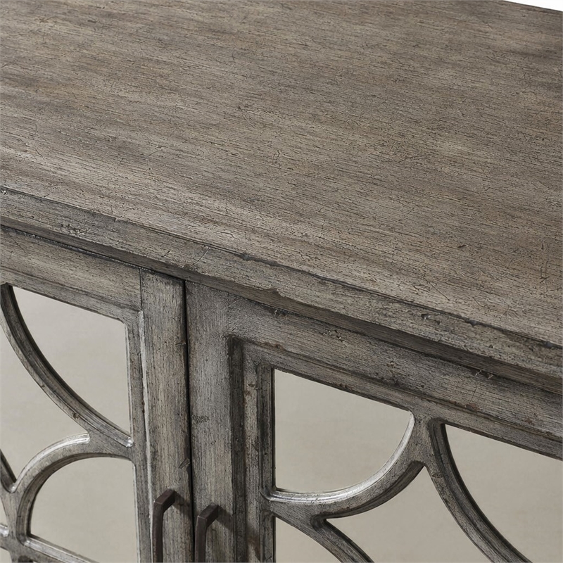 Bowery Hill 2-Door Wooden Console Table in Weathered Gray with Mirrored Doors