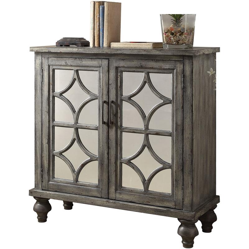 Bowery Hill 2-Door Wooden Console Table in Weathered Gray with Mirrored Doors