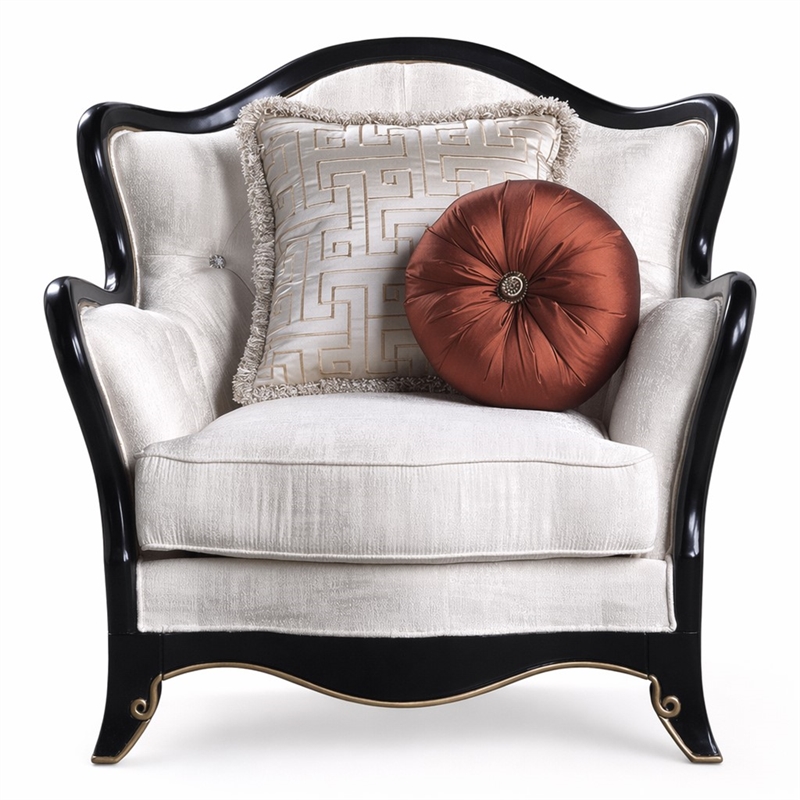 Bowery Hill Beige Wingback Chair with 2 Accent Pillows and Traditional Frame