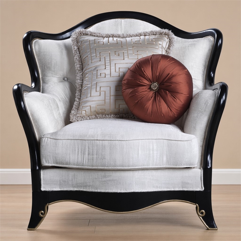 Bowery Hill Beige Wingback Chair with 2 Accent Pillows and Traditional Frame