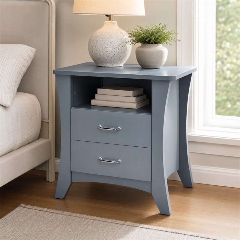 Bowery Hill 2-Drawer Wooden Nightstand with Shelf in Gray