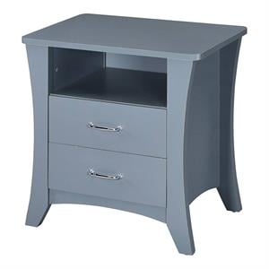 Bowery Hill 2-Drawer Wooden Nightstand with Shelf in Gray