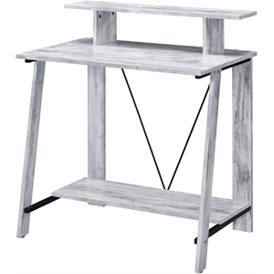 Bowery Hill Wooden Writing Desk with 2 Shelves in Weathered White and Black