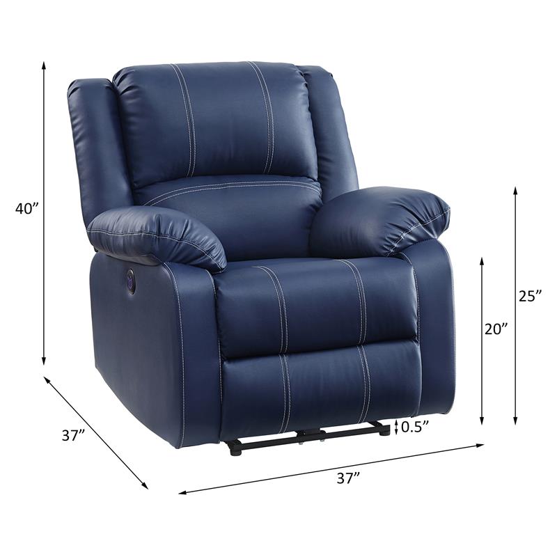 Bowery Hill Faux Leather Power Recliner with USB Port in Blue