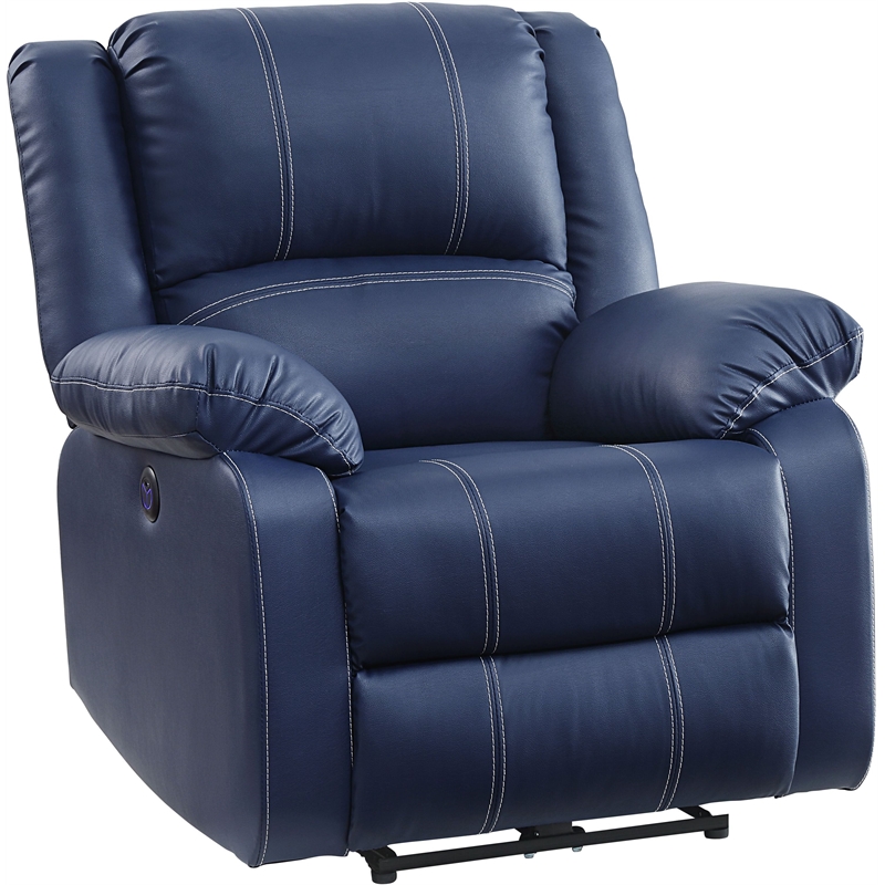 Bowery Hill Faux Leather Power Recliner with USB Port in Blue