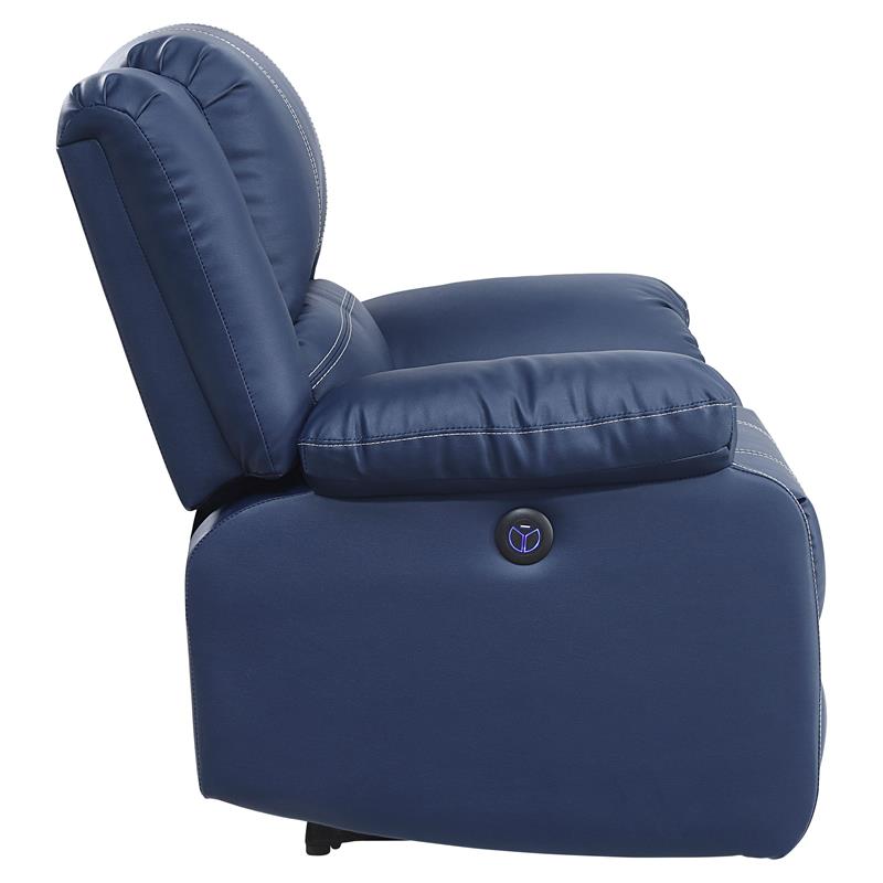 Bowery Hill Faux Leather Power Recliner with USB Port in Blue