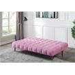 Bowery Hill Velvet Tufted Adjustable Sofa in Pink with Walnut Legs