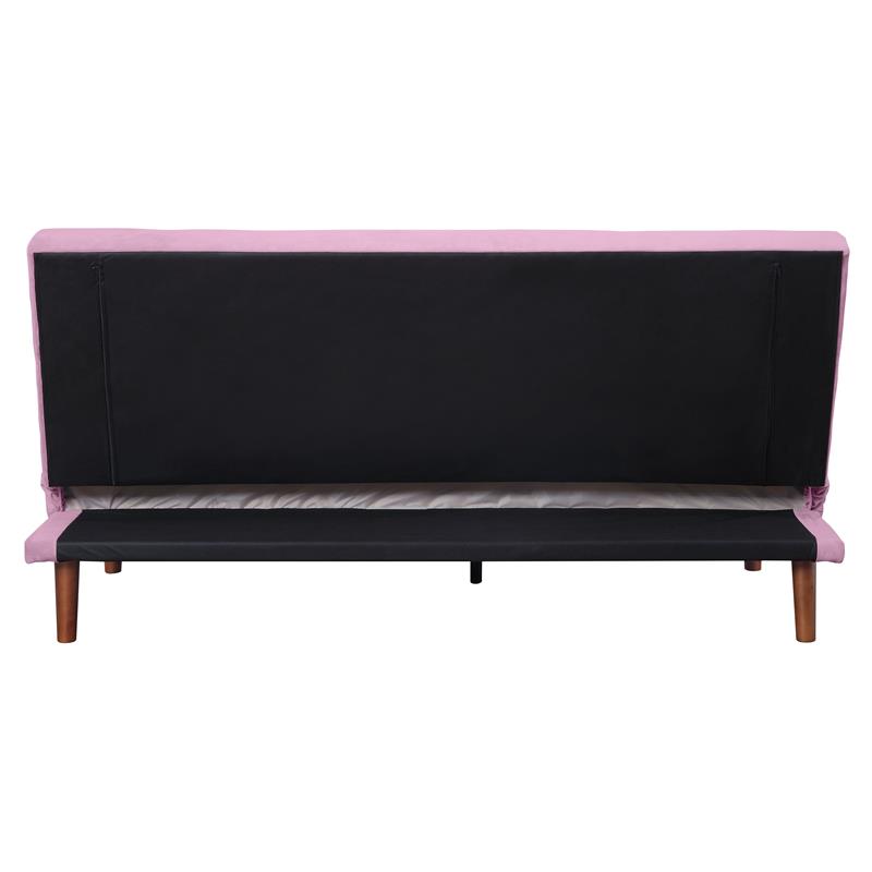 Bowery Hill Velvet Tufted Adjustable Sofa in Pink with Walnut Legs