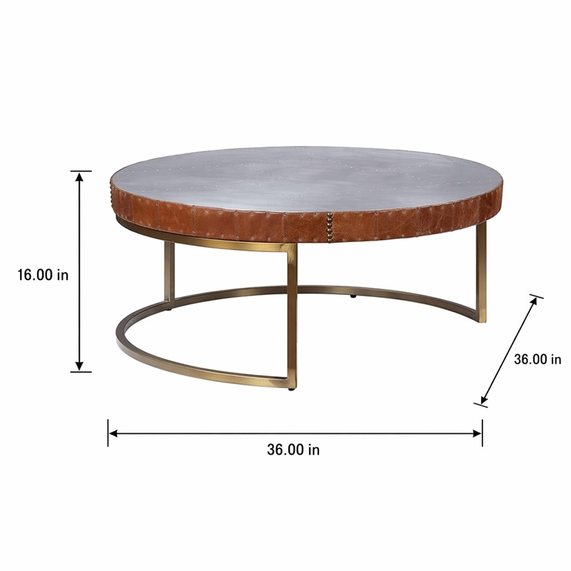 Bowery Hill Tamas Coffee Table with Aluminum Top in Cocoa Finish