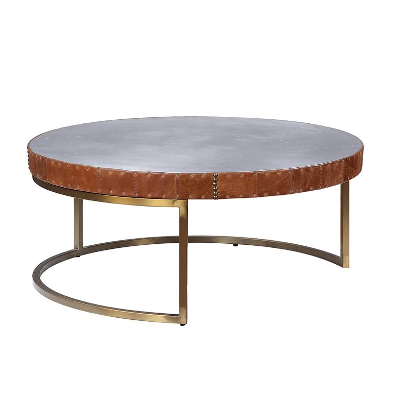 Bowery Hill Tamas Coffee Table with Aluminum Top in Cocoa Finish