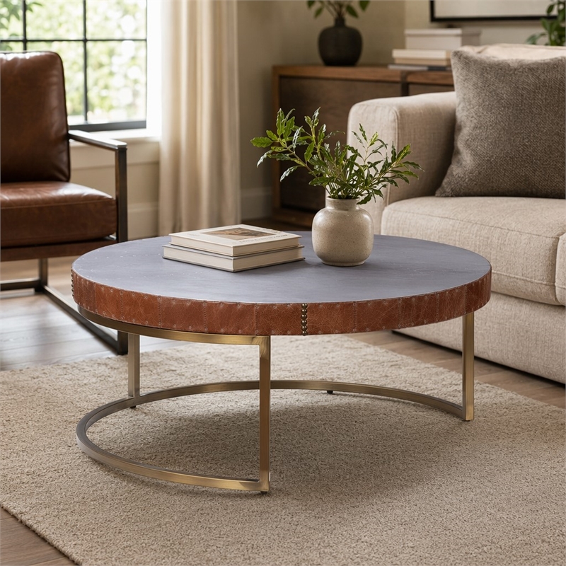 Bowery Hill Tamas Coffee Table with Aluminum Top in Cocoa Finish