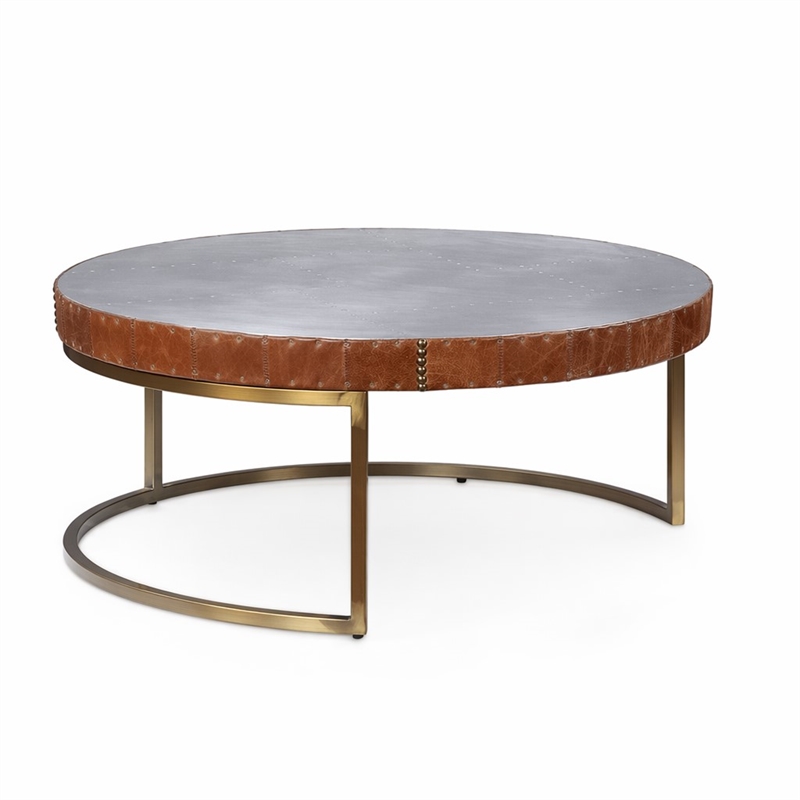 Bowery Hill Tamas Coffee Table with Aluminum Top in Cocoa Finish