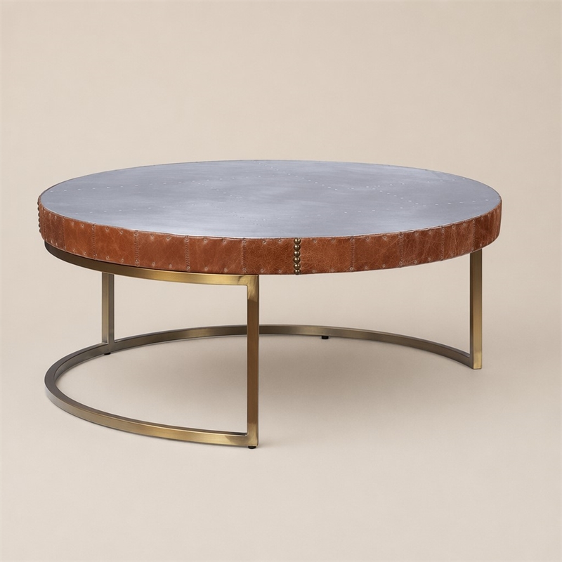 Bowery Hill Tamas Coffee Table with Aluminum Top in Cocoa Finish
