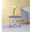 Bowery Hill Metal Accent Table with Round Top and Geometric Base in Blue